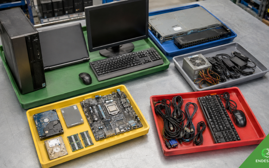 Computadores periféricos discos y componentes clasificados para reutilización o reciclaje