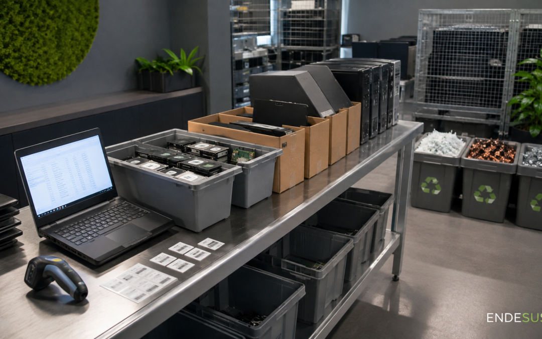 Equipos empresariales inventariados y clasificados dentro de un servicio de reciclaje computacional